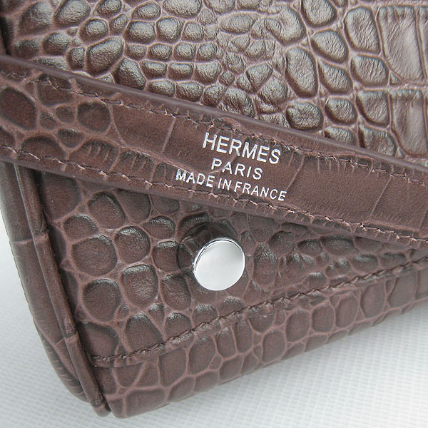 7A Replica Hermes Kelly 32cm Crocodile Veins Leather Bag Dark Coffee 6108